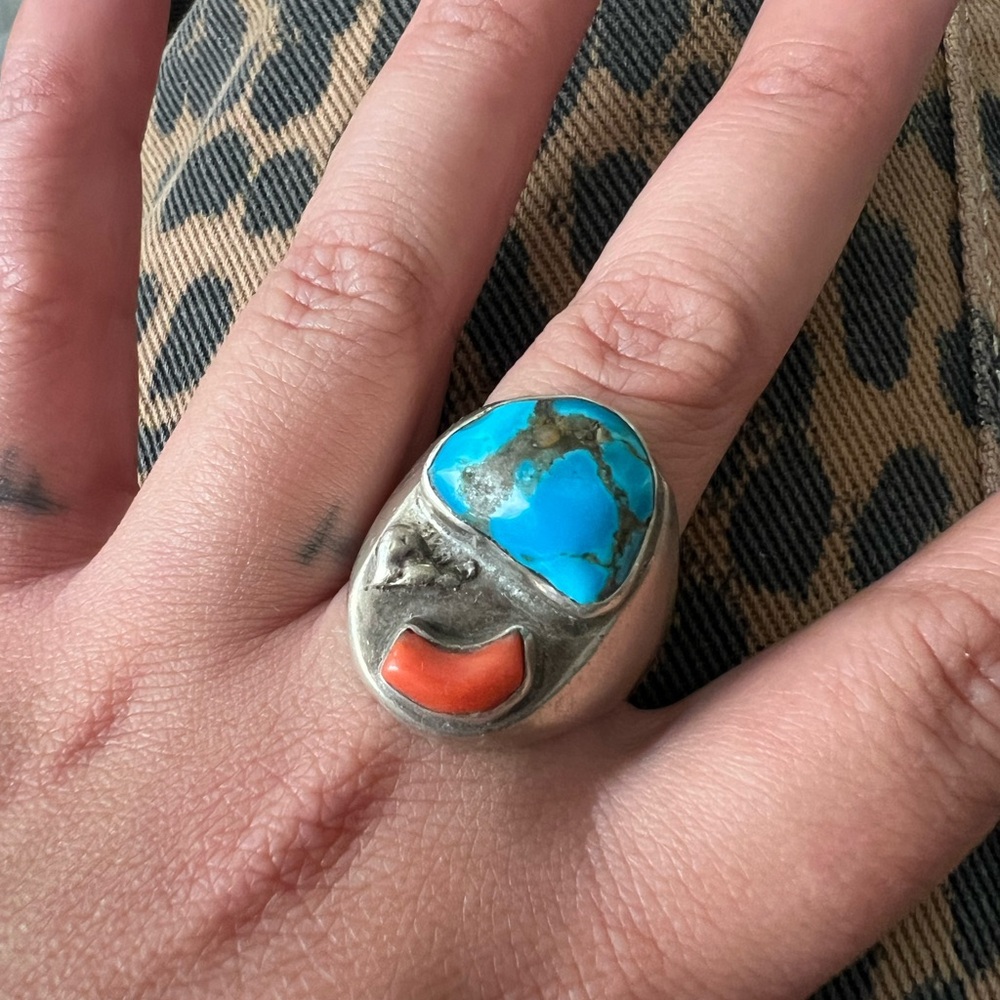 Turquoise and Coral Ring size 11